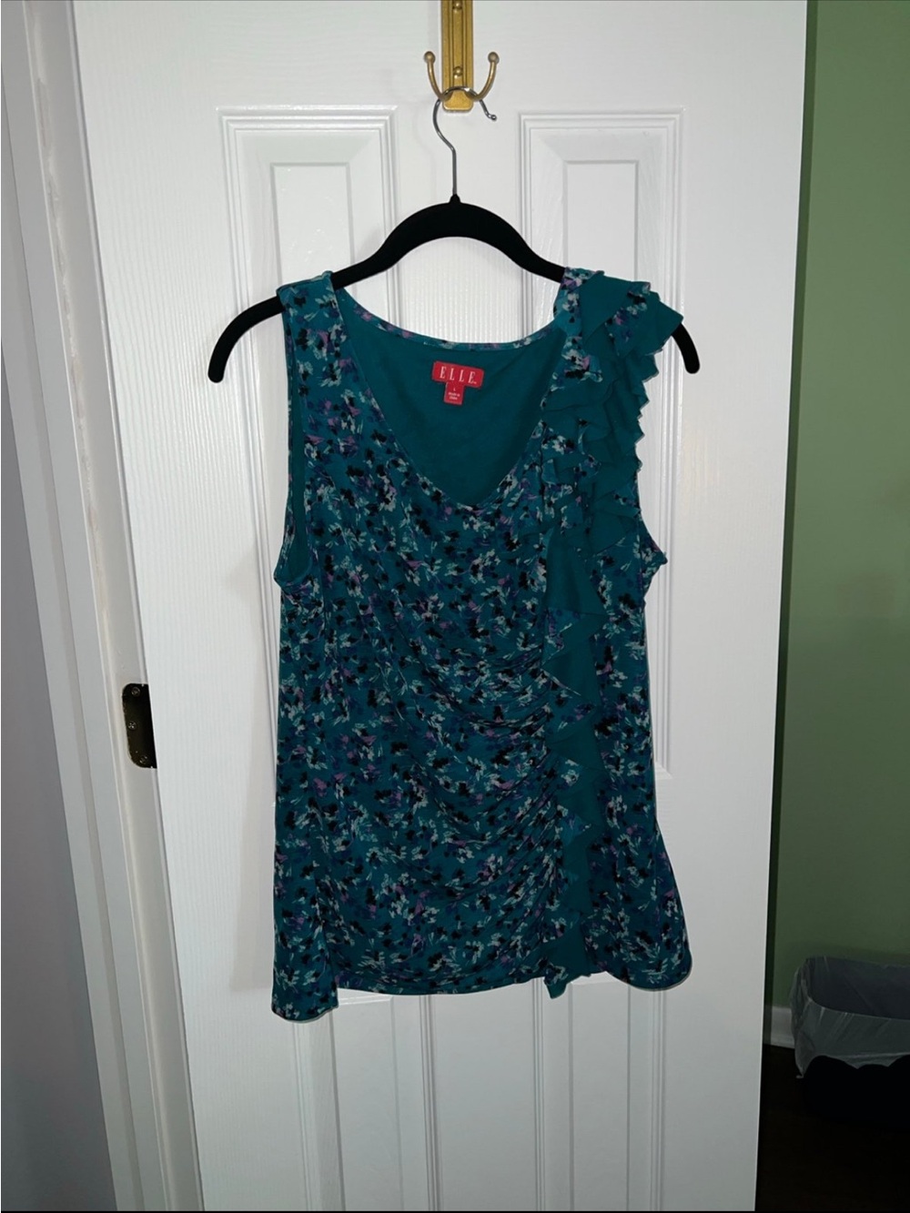 Elle Teal Floral Ruffle Tank Top